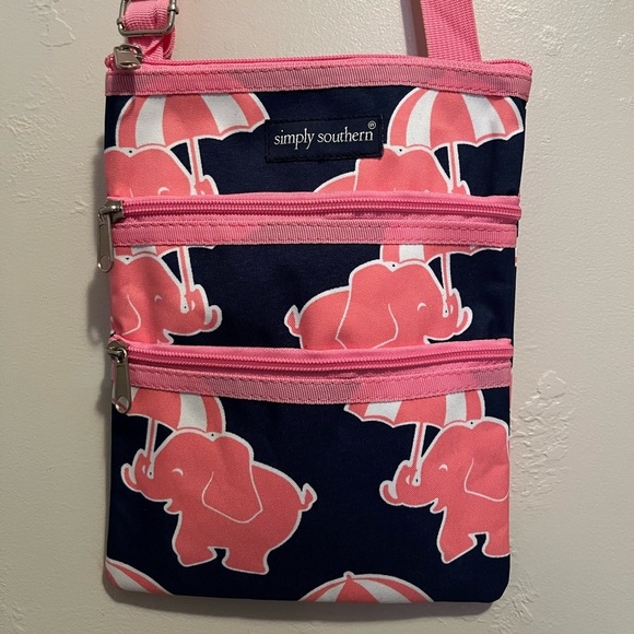 Simply Southern Small Canvas Shoulder Bag, Cross Body, Pink Elephants Umbrellas - Picture 6 of 10